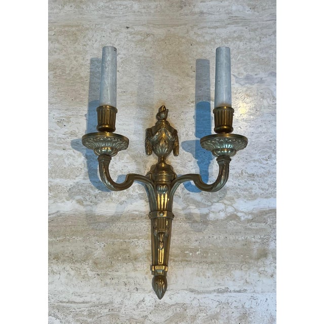 Metal Set of four Louis XVI style bronze wall sconces For Sale - Image 7 of 12