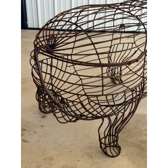 Contemporary Monumental Vintage Folk Art Wire Hog Rustic Garden Sculpture For Sale - Image 3 of 12