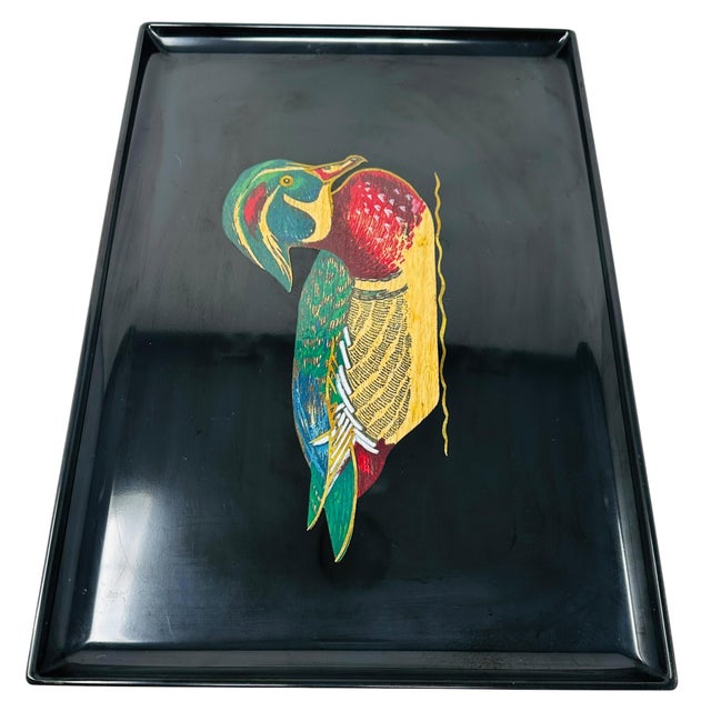 The Couroc Company Large 18” Vintage Couroc of Monterey Hand-Inlaid Wood Duck Tray - Collector Grade For Sale - Image 4 of 16
