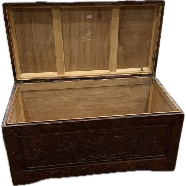 Brown Vintage Large Chinese Carved Camphor Wood Storage Chest For Sale - Image 8 of 12