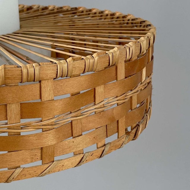 Rattan and Frosted Glass Pendant attributed to Doria, Germany, 1960s For Sale - Image 14 of 17
