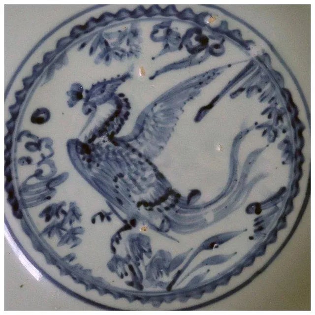 Traditional Large Chinese Export Ming Swatow Ware Porcelain Celadon Phoenix Plate For Sale - Image 3 of 7