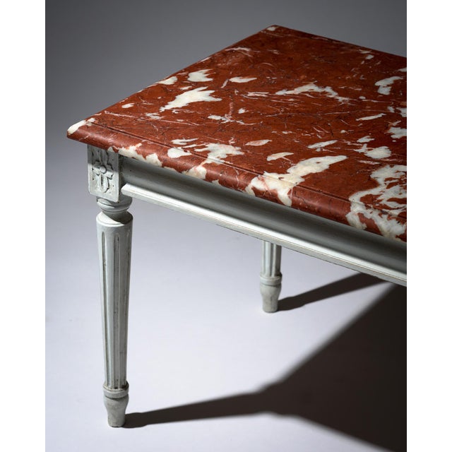 Louis XVI Style Coffee Table With Rouge Royal Marble Top For Sale - Image 4 of 9