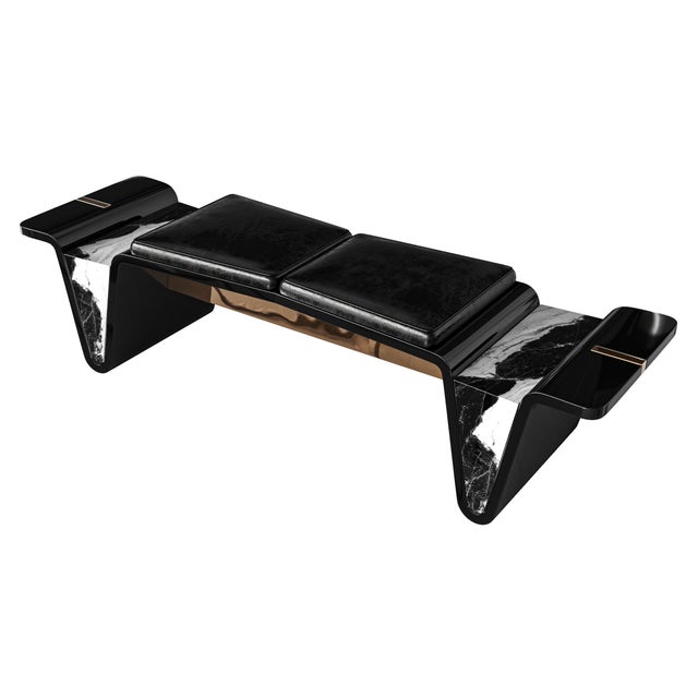 Art Deco "Monachella" Bench, Stainless Steel, Bronze, Panda Marble, Handmade For Sale - Image 3 of 6