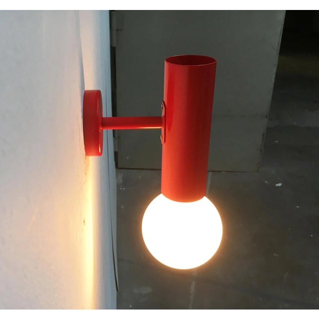 Mid-Century Modern Minimalist Red Wall Lamps, Set of 2 For Sale - Image 15 of 18
