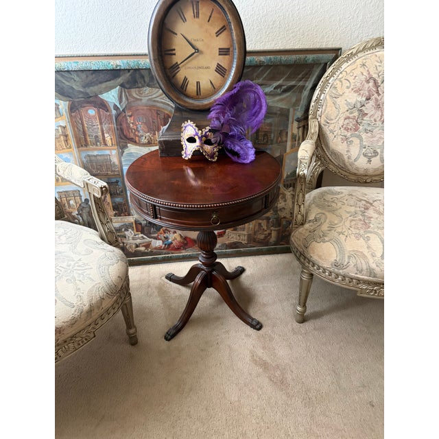 Vintage Mid-Century Regency Mahogany Drum Table With Carved Paw Feet For Sale - Image 12 of 12