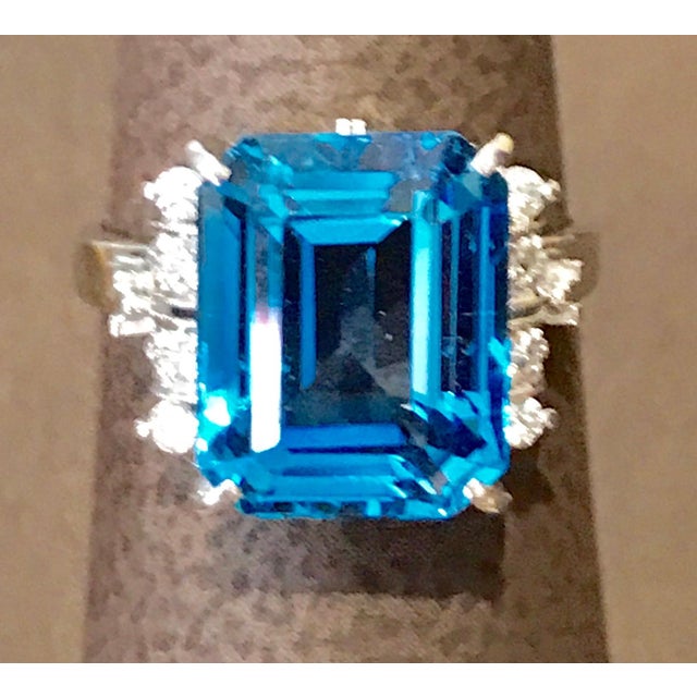 5.8 Carat Finest Blue Topaz Diamond Platinum Ring Estate For Sale In New York - Image 6 of 18