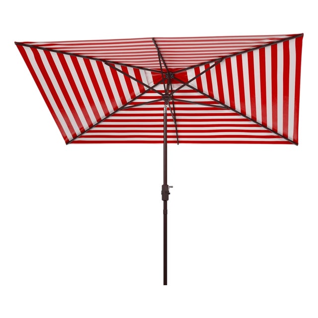 Athens 6.5X10Ft Rectangle Crank Umbrella, Red With White Understripe For Sale
