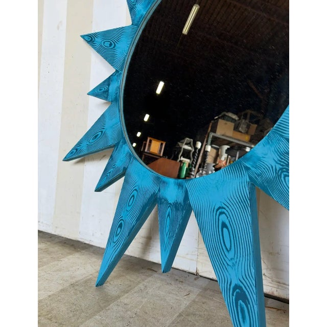 Custom Made Hand Painted Starburst Mirror in Absolute Blue Faux Bois For Sale - Image 4 of 5