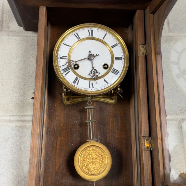 Antique Carved Wooden Pendulum Wall Clock with Mask, 1900s For Sale - Image 3 of 12