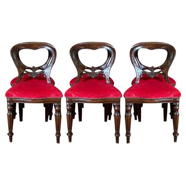 English Napoleon Iii Red Velvet Chairs, Set of 6 For Sale