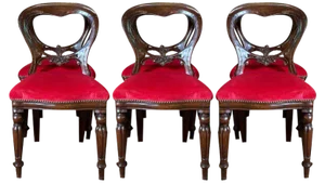 English Napoleon Iii Red Velvet Chairs, Set of 6