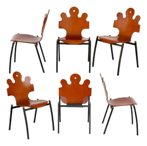 Set of Six French Modern Jigsaw Puzzle Back Chairs