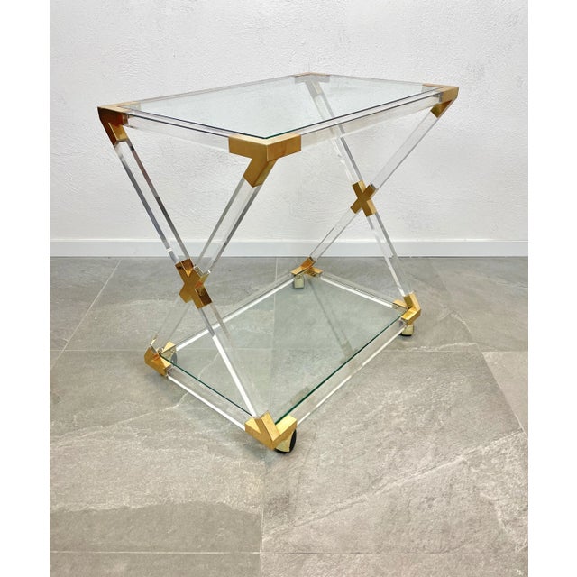 Acrylic Brass & Glass Serving Cart, Italy, 1970s For Sale - Image 10 of 13