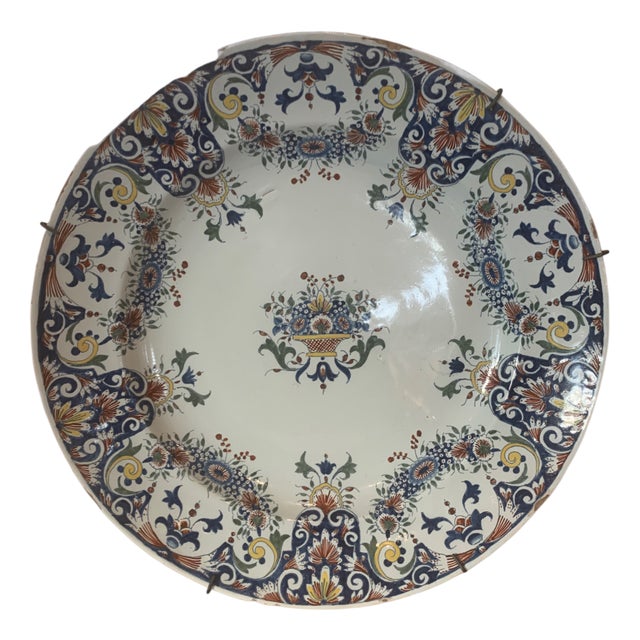 Large Round Rouen Earthenware Dish, 1800s For Sale