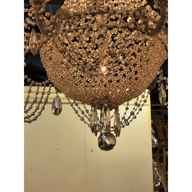 Transparent Pair of Italian Beaded Crystal Basket Chandeliers For Sale - Image 8 of 8