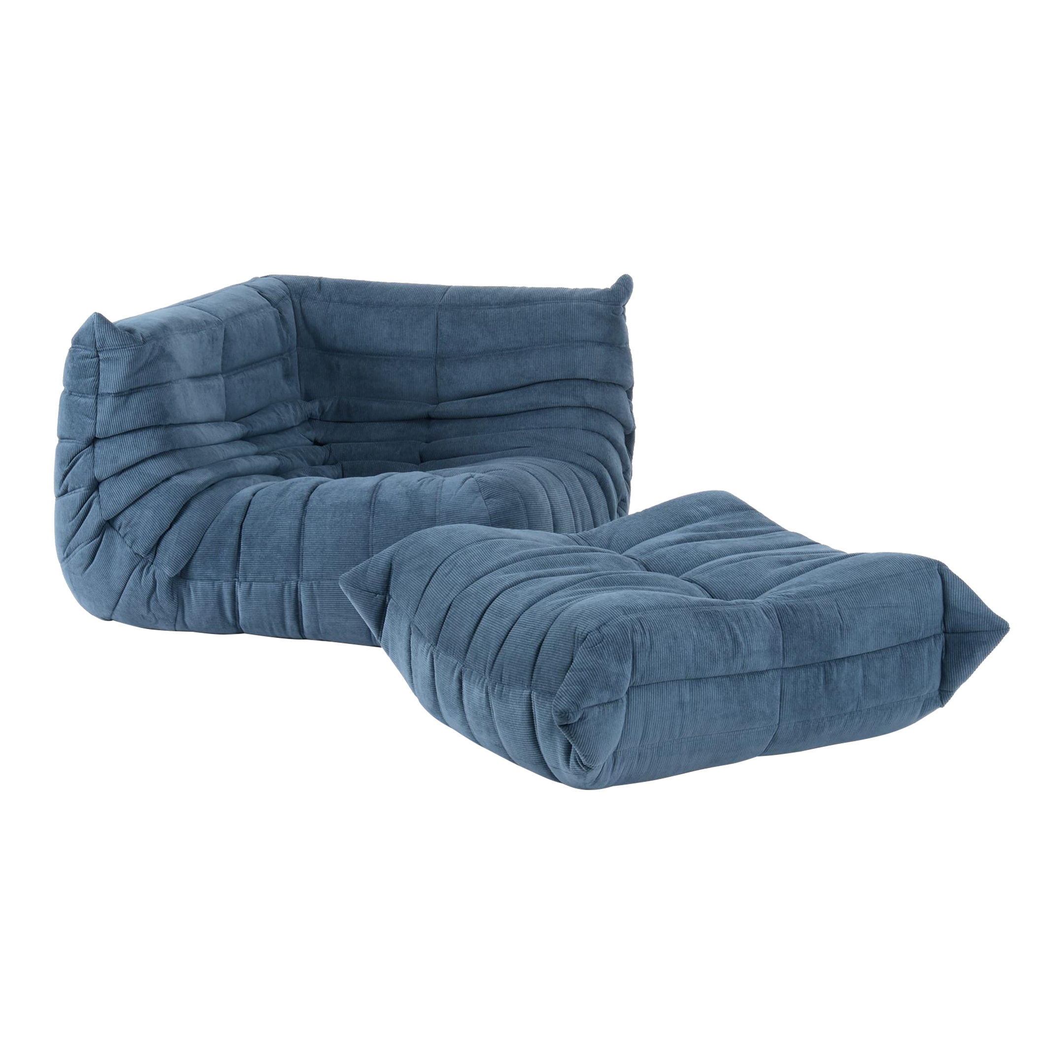 Ligne Roset Togo Corner Chair & Ottoman Set in Adriatic Blue