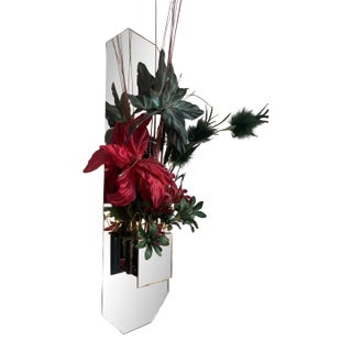 Vintage Rare Postmodern 80s Faux Flower Arrangement Wall Mirror 1980s Modern Planter Vase For Sale