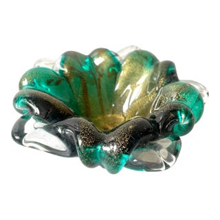 Vintage Barovier Emeral and Gold Murano Glass Bowl For Sale