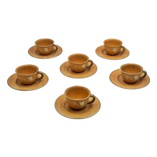 1980s Emilia Castillo Taxco Plata Mexico Butterfly Cup and Saucer Set of 6 For Sale