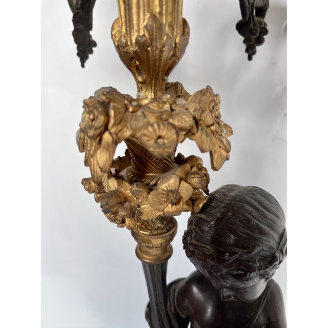 19th Century French Louis XVI Style Figural Bronze and Marble Candelabra - A Pair For Sale - Image 15 of 18
