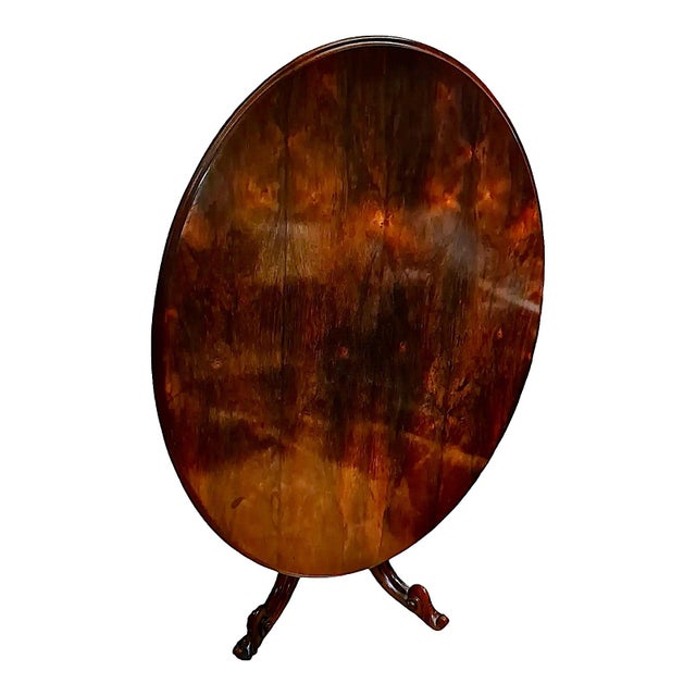 Large and impressive Victorian oval rosewood breakfast/tilt–top table on beautifully carved pedestal base with original...