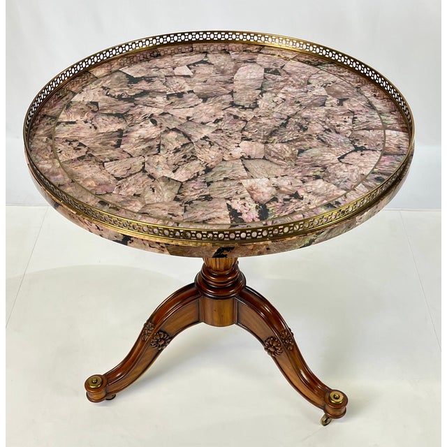 Hollywood Regency Late 20th Century Maitland-Smith Tessellated Pink Penn Shell Center Table For Sale - Image 3 of 13