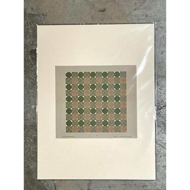 This vintage mid-century modern serigraph on paper features an intricate geometric tile pattern that gracefully evokes the...