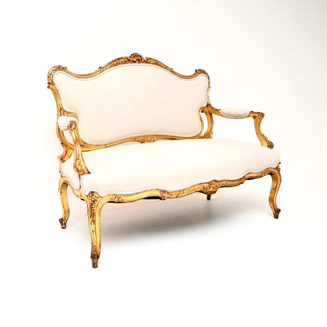 Antique French Carved Gilt Wood Settee, 1890 For Sale - Image 11 of 11