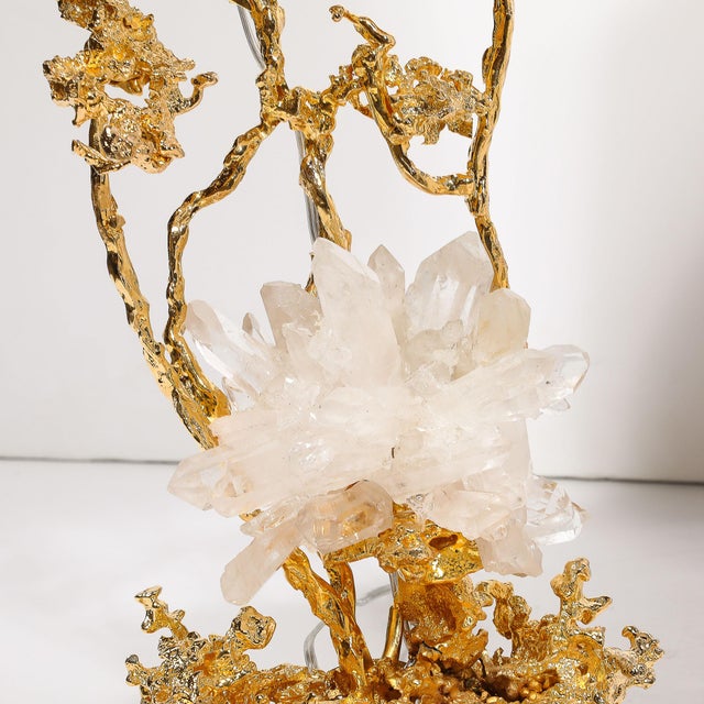 Pair of Exploded Bronze & 24k Gold W/ Rock Crystal Table Lamps by Claude Boeltz For Sale In New York - Image 6 of 12