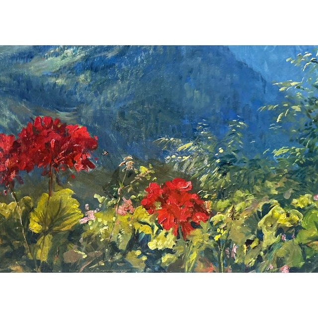 Max Rabes, View from the Obersalzberg Toward the Hochkalter and Reiter Alpe, Berchtesgaden Alps, 1930s, Oil Painting on Canvas For Sale - Image 4 of 11