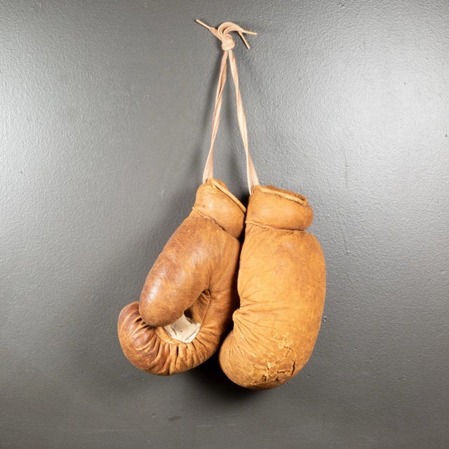 Vintage Leather and Horse Hair Boxing Gloves C.1950-1960 For Sale - Image 4 of 4