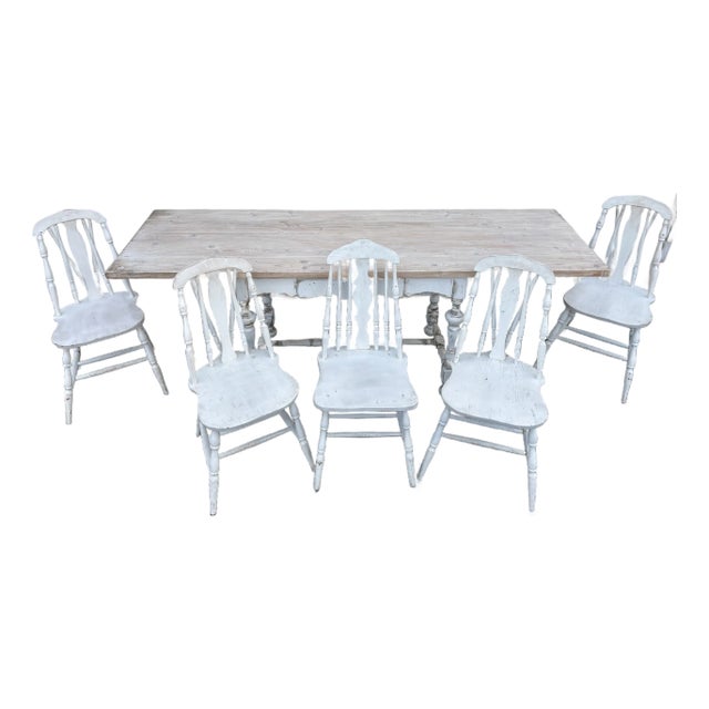 Farmhouse Rustic Vintage Wood Dining Set For Sale