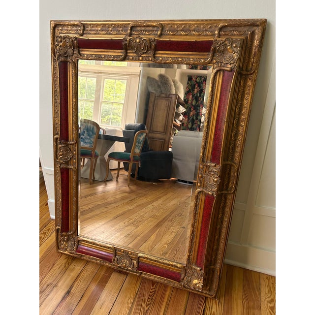 19th Century Style Gilt & Red Lacquered Large Wall Mirror For Sale In New York - Image 6 of 6