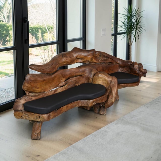 Contemporary Freeform Sculptural Organic Modern Wood Sofa Bench For Sale - Image 3 of 15
