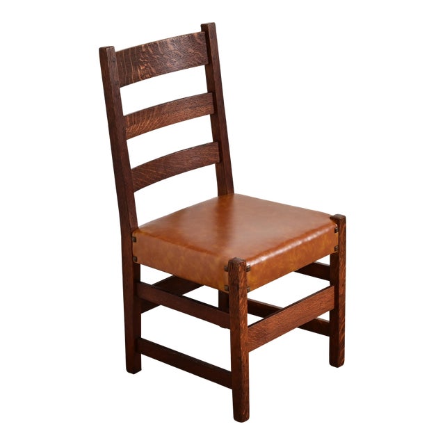L. & J. G. Stickley Antique Mission Oak Arts & Crafts Ladder Back Desk Chair or Side Chair, Circa 1910 For Sale