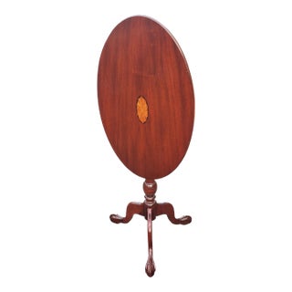 Mahogany Inlaid Tilt-Top Tea Table Side Table With Tripod Claw Feet For Sale