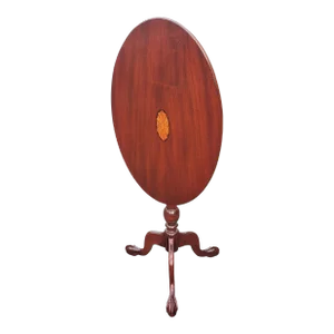 Mahogany Inlaid Tilt-Top Tea Table Side Table With Tripod Claw Feet