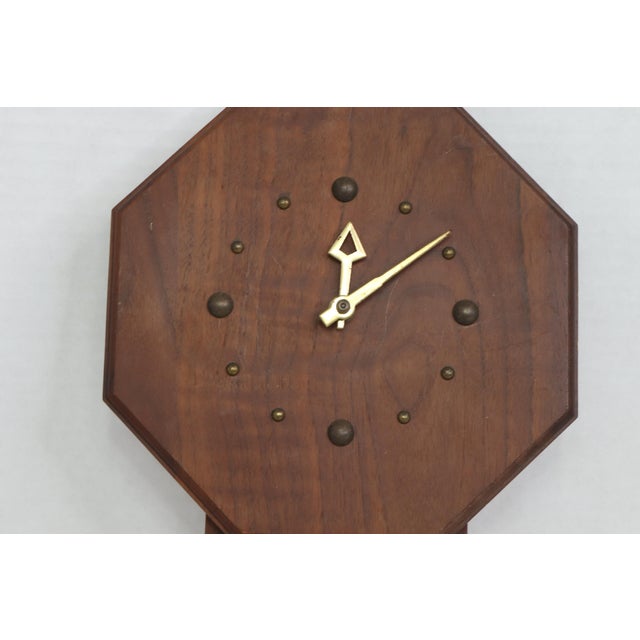 Vintage Mid Century Modern Wooden Brass Hanging Wall Clock Chairish