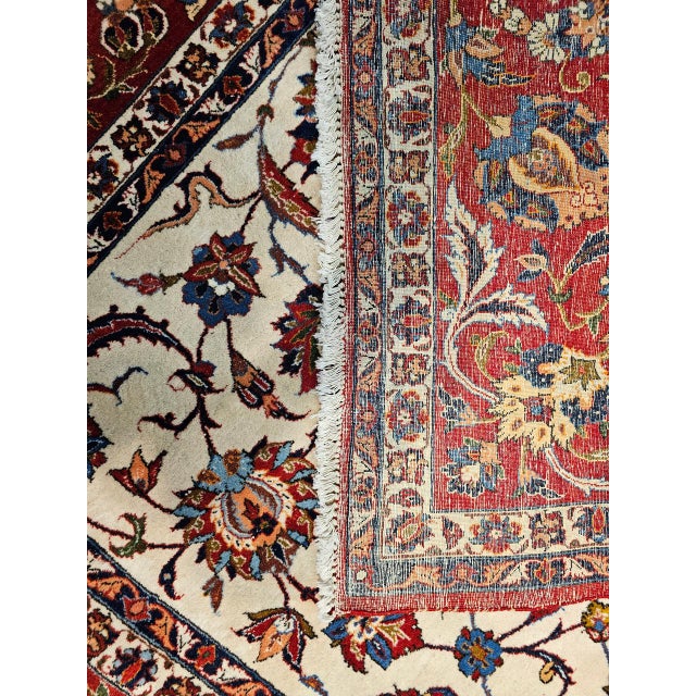 Vintage Persian Isfahan Rug, Hand-Knotted Wool, Allover Floral Pattern, Ivory & Red, 10x14 For Sale - Image 14 of 14