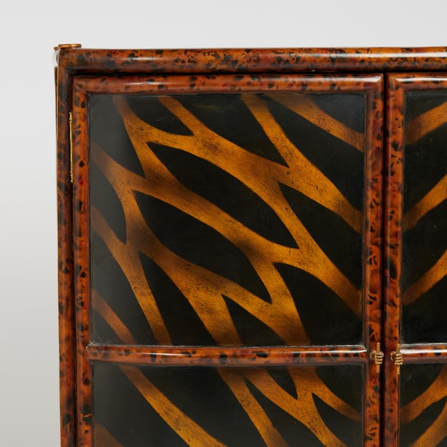 English Maitland-Smith Vintage Two Door Faux Bamboo and Lacquer Cabinet For Sale - Image 3 of 12