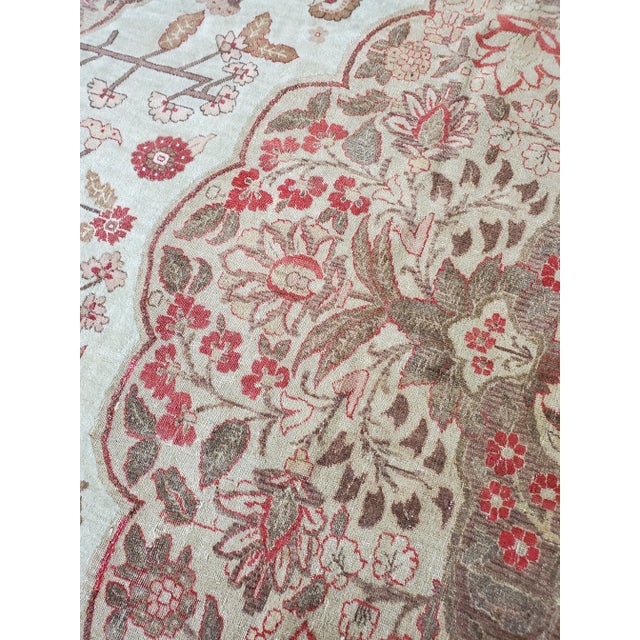 Late 19th Century Late 19th Century Antique Tabriz Carpet, Hadji Jalili Persian Rug, Earth Tones, Light Blue, Coral For Sale - Image 4 of 12
