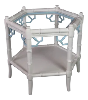 Mid 20th Century Faux Bamboo Side Table in Blue and White