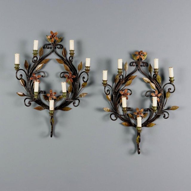 Metal Antique Wall Lamps in Painted Iron and Sheeth Metal, Set of 2 For Sale - Image 7 of 7