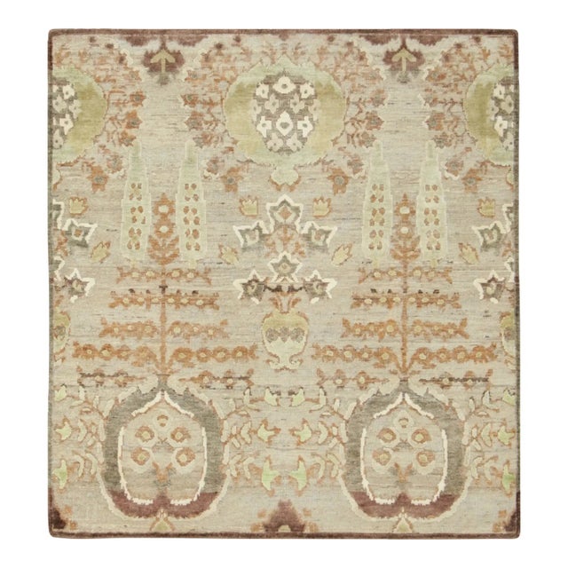 Contemporary Contemporary Block Print Floral Natural Silk Runner by Rug & Kilim, India For Sale - Image 3 of 9