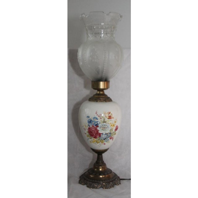 Opaline Frosted Glass Lampshade with Floral Decor Lamps, 1950s, Set of 2 For Sale - Image 3 of 18