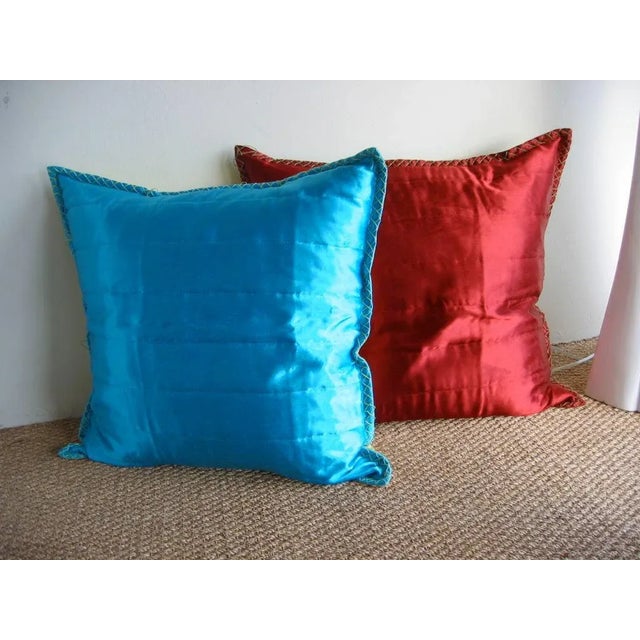Anichini Silk Red and Turquoise Throw Pillows With Down Pillows Chairish