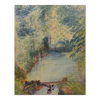 Vintage Forest Stream Watercolor Painting For Sale