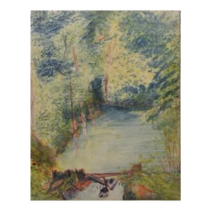 Vintage Forest Stream Watercolor Painting