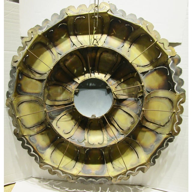 MCM Brutalist Torch Cut Brass Tom Greene Style Convex Round Wall Mirror C 1970s For Sale - Image 10 of 15